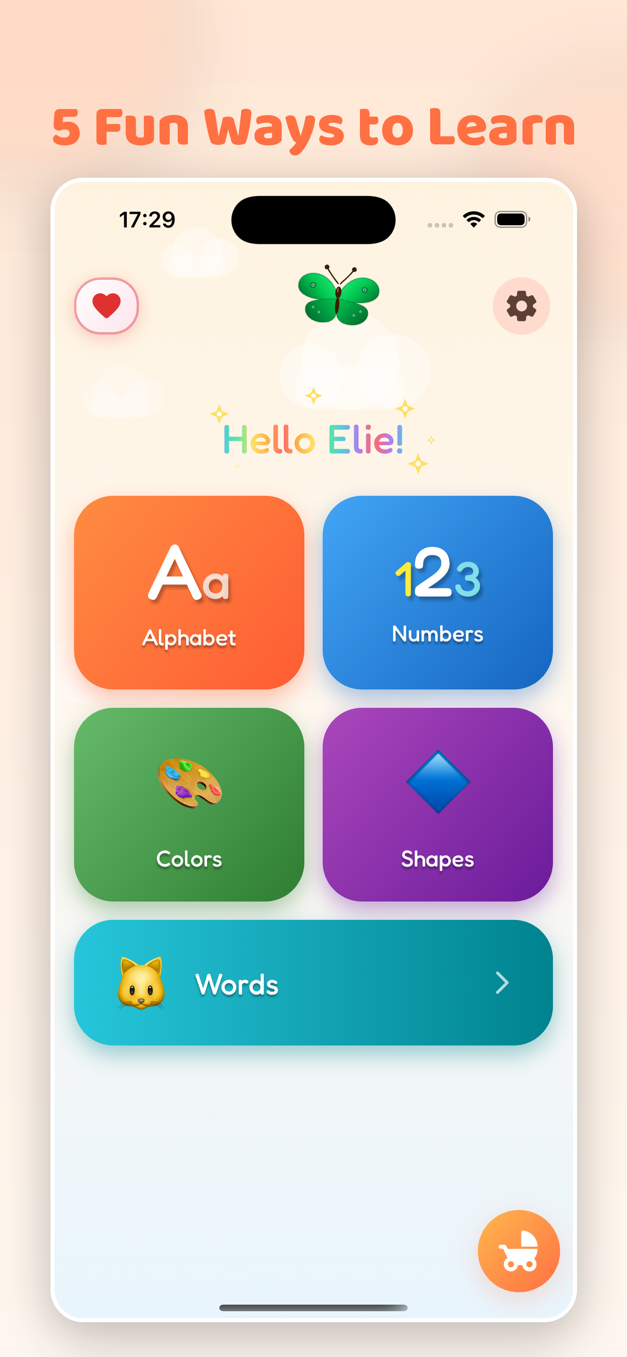 Lilibee home screen showing five learning activities